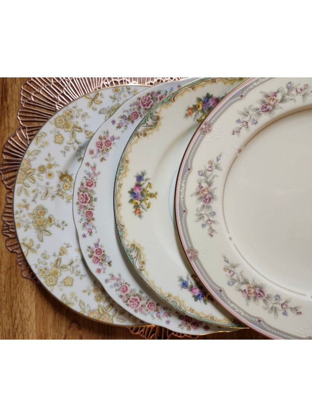 Colorful Mismatched China Dinner Plates Floral Porcelain Set of 4